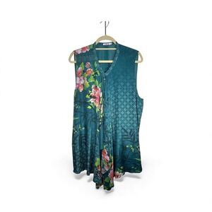 JOHNNY WAS Silk Floral Sleeveless Tunic Top Teal Multi Color Plus Size XXL